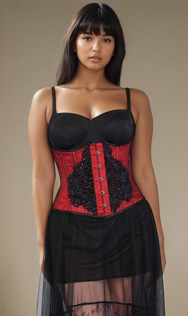 Ariah Custom Made Red Satin Lace Overlay Couture Corset