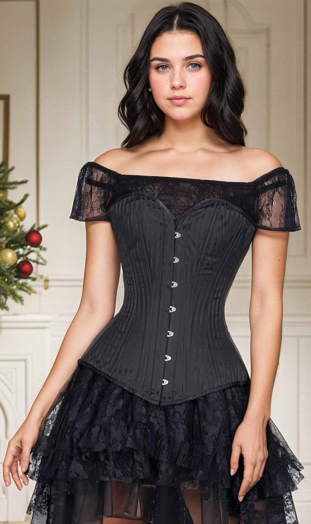 Fashion Shoulder Ss Corset Zipper Front Overbust Top Lace Overal