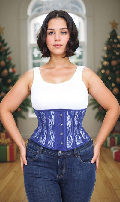 Underbust Plus Size Blue Mesh with Lace Waspie Corset