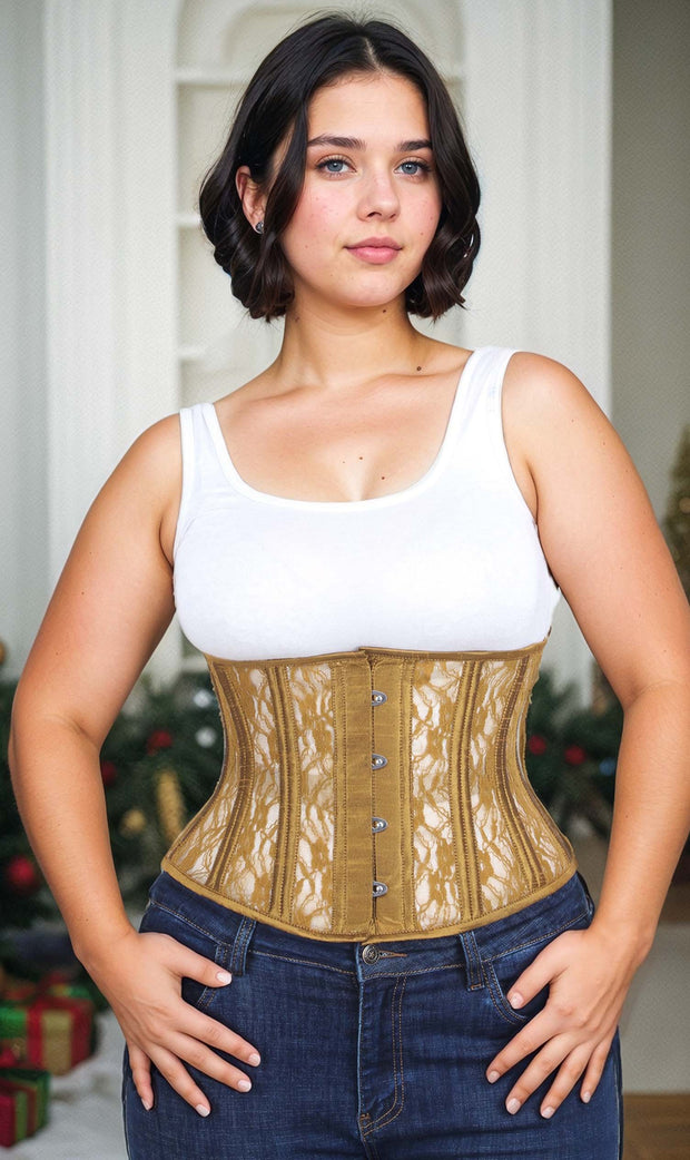 Underbust Plus Size Gold Mesh with Lace Standard Corset