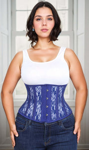 Waist Trainer Blue Mesh with Lace Standard Corset