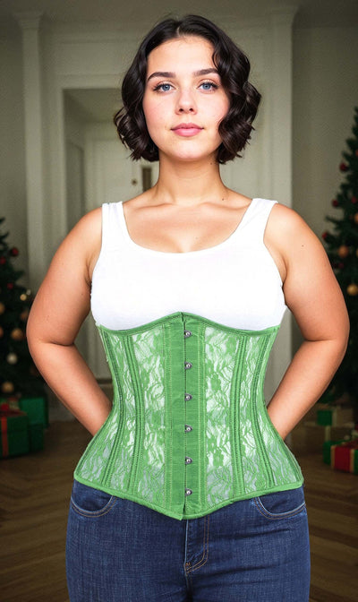 Green Mesh with Lace Long Underbust Corset