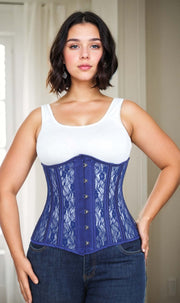 Blue Mesh with Lace Long Underbust Corset
