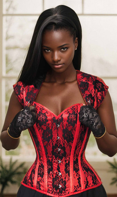 Cenhelm Underbust Red Corset with Lace Overlay