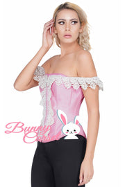 Malak Pink Dupion Corset With Lace Cold Shoulder