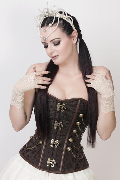 Alba Custom Made Steampunk Overbust Brown Corset with Chains