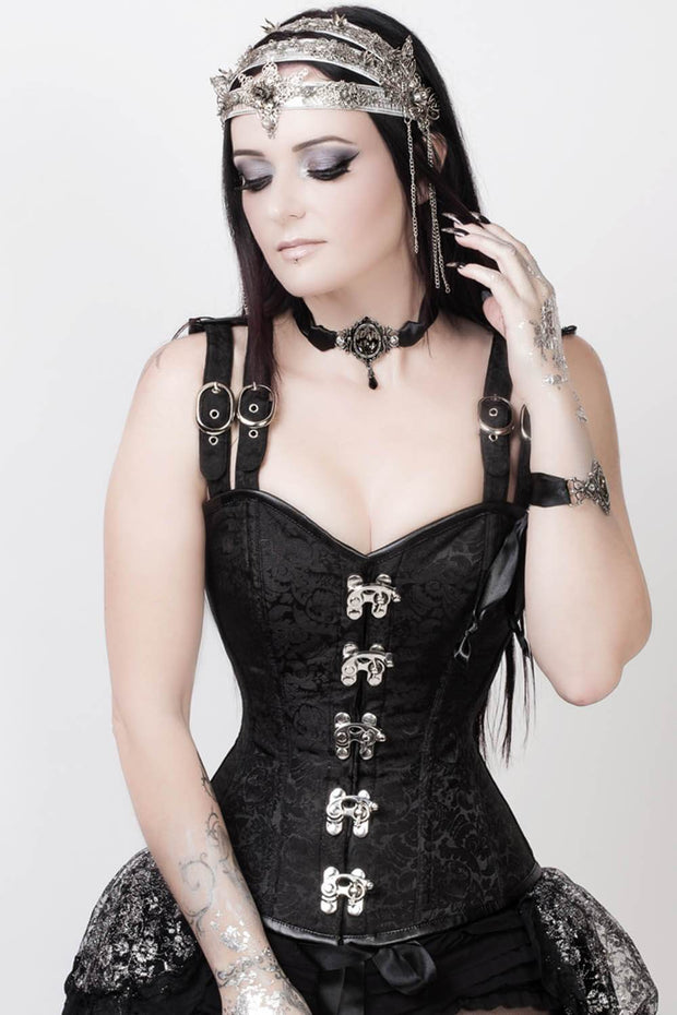 Adrienne Custom Made Gothic Overbust Black Corset with Shoulder Straps