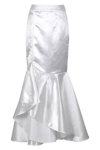 Elya White Long Skirt with Ruffle