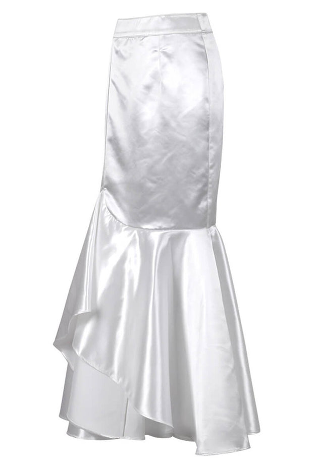 Elya White Long Skirt with Ruffle