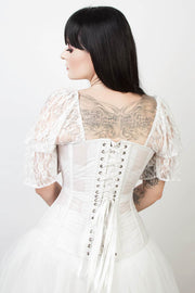 White Mesh with Lace Overlay Bridal Corset (ELC-701)