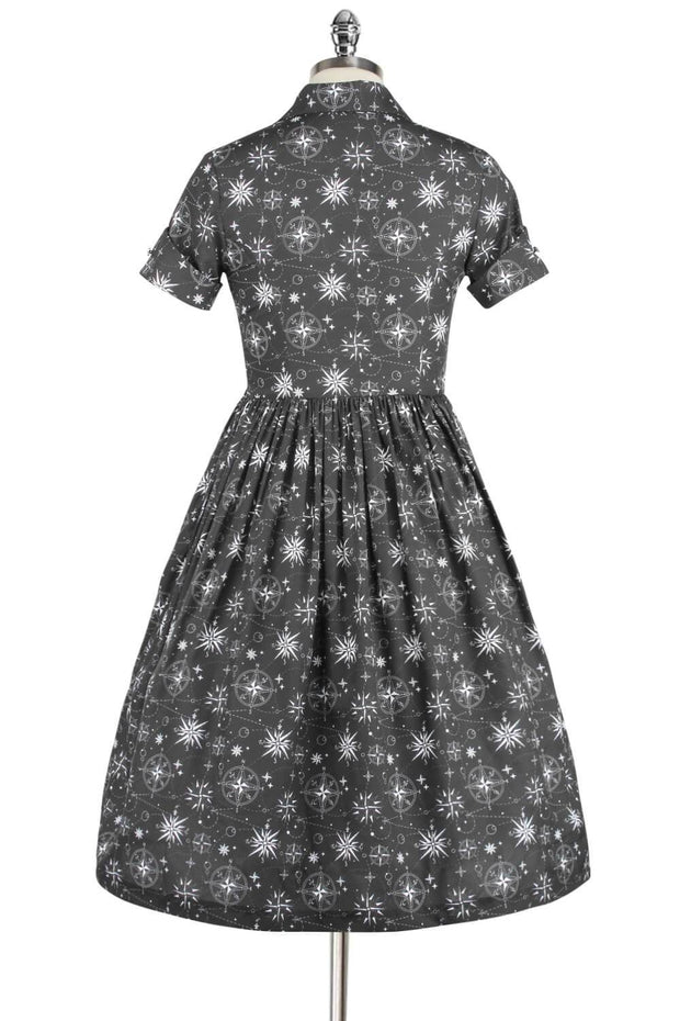 Elyzza London 1950s Style Printed Collared Flare Dress