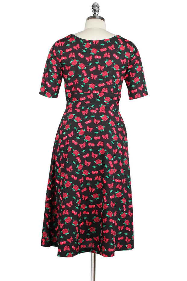 Elyzza London 1950s Style Flare Dress in Cherry Print