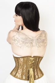 Plus Size Waist Trainer Gold Mesh with Lace Waspie Corset