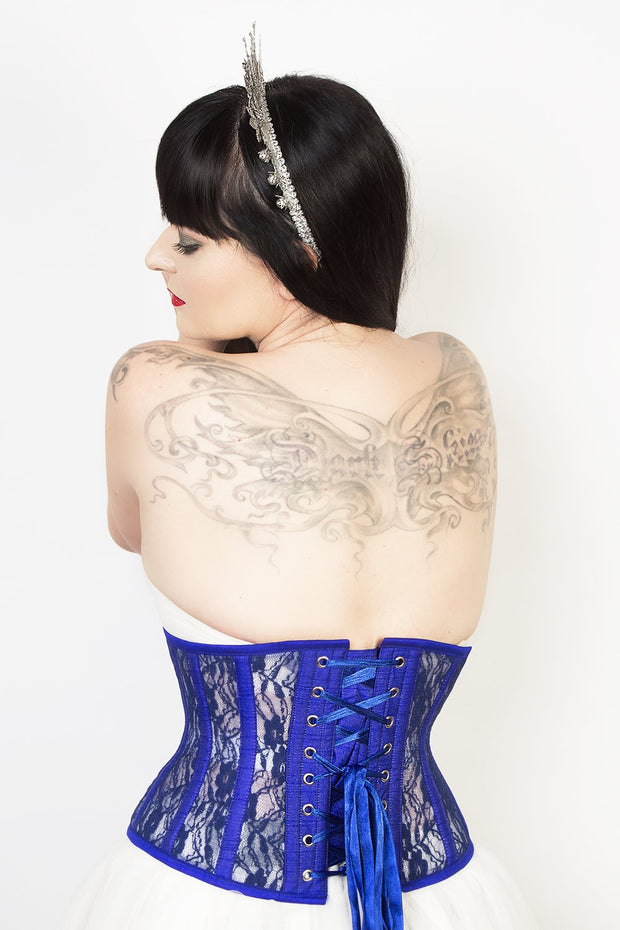 Underbust Plus Size Blue Mesh with Lace Waspie Corset