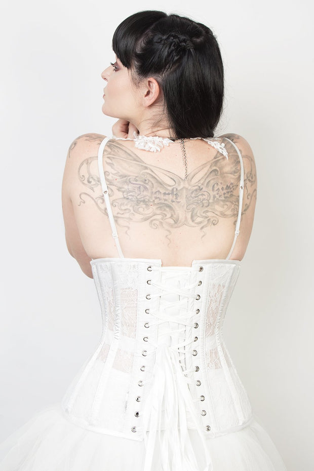 Kinsley Underbust White Mesh with Lace Long Corset