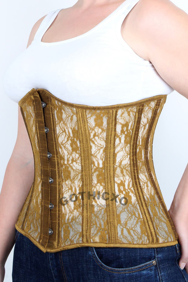Underbust Gold Mesh with Lace Long Corset