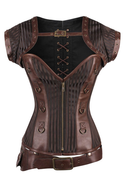 Adoria Custom Made Steampunk Overbust Brown Corset with Detachable Belt