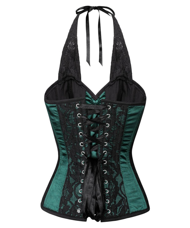 Agape Lace Overlay Green Corset with Halter Strap