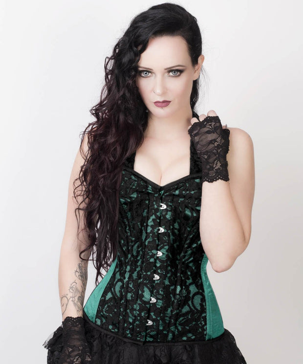 Agape Lace Overlay Green Corset with Halter Strap