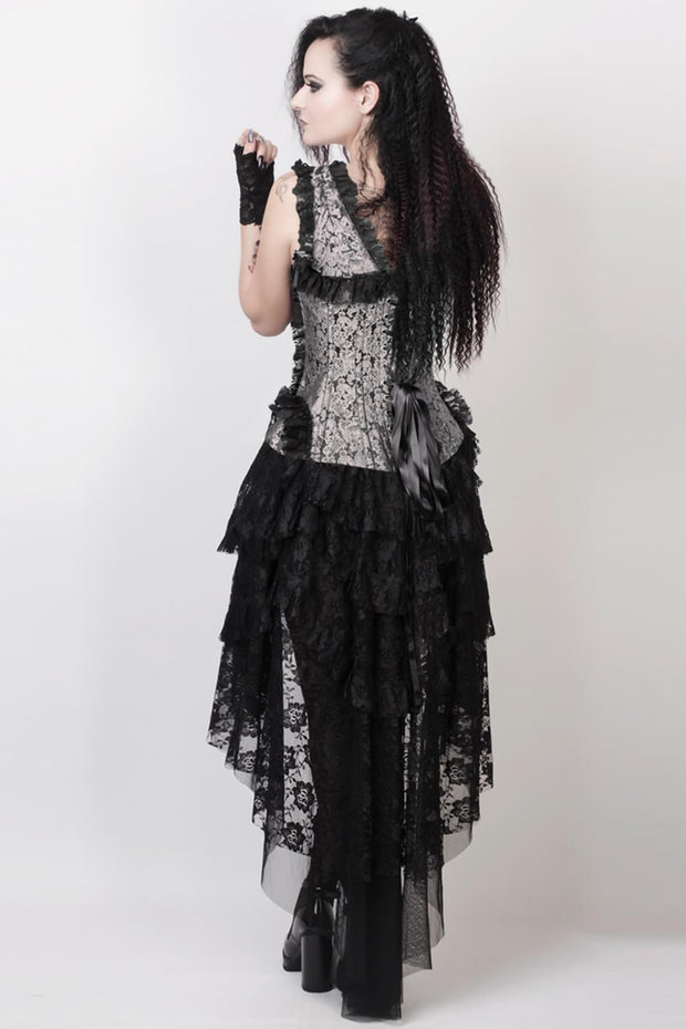 Laelia Custom Made Victorian Inspired Corset Dress in Silver and Black