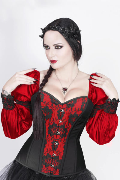 Overbust Custom Made Burlesque Red Corset with Attached Sleeve