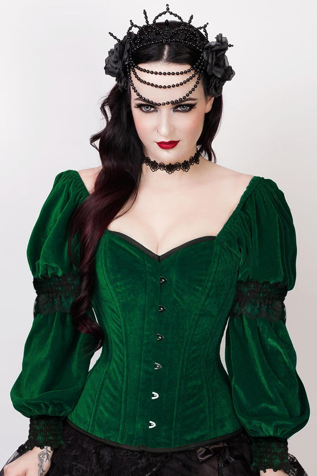 Fima Custom Made Gothic Overbust Green Corset with Attached Sleeve