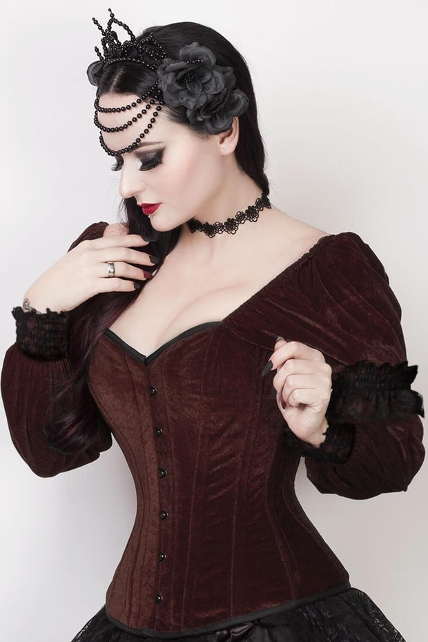 Laryn Overbust Brown Corset with Attached Sleeve