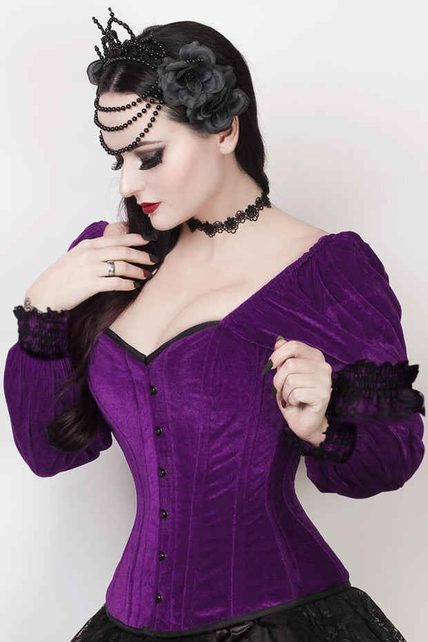 Robbie Custom Made Gothic Overbust Purple Corset with Attached Sleeve