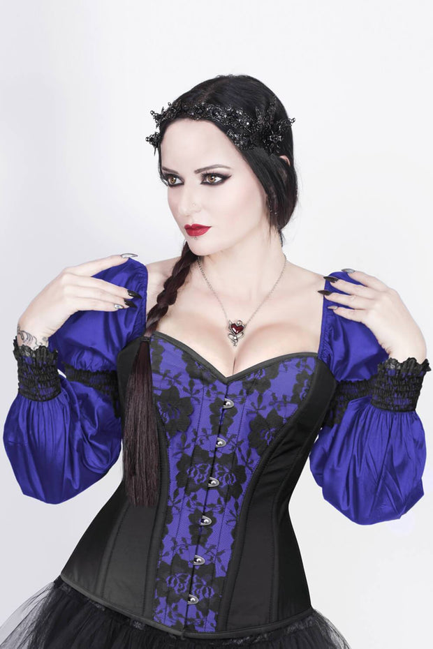 Overbust Custom Made Burlesque Blue Corset with Attached Sleeve