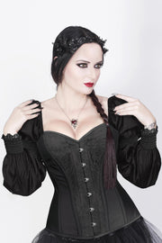 Overbust Custom Made Burlesque Black Corset with Attached Sleeve