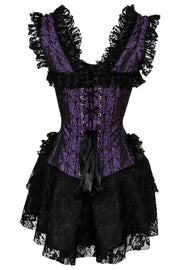 Aitor Custom Made Halter Burlesque Corset Dress in Purple Brocade