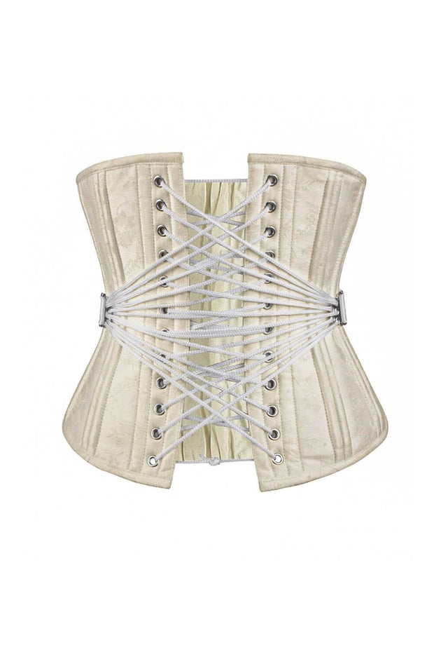 Cattee Ivory Brocade Waist Training Corset with Fan Lacing