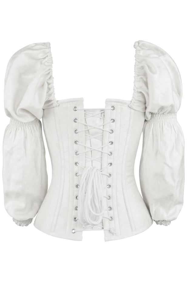 Gavra Overbust White Brocade Corset with Sleeves