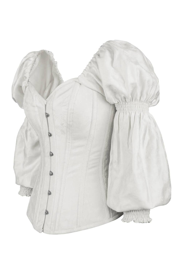 Gavra Overbust White Brocade Corset with Sleeves