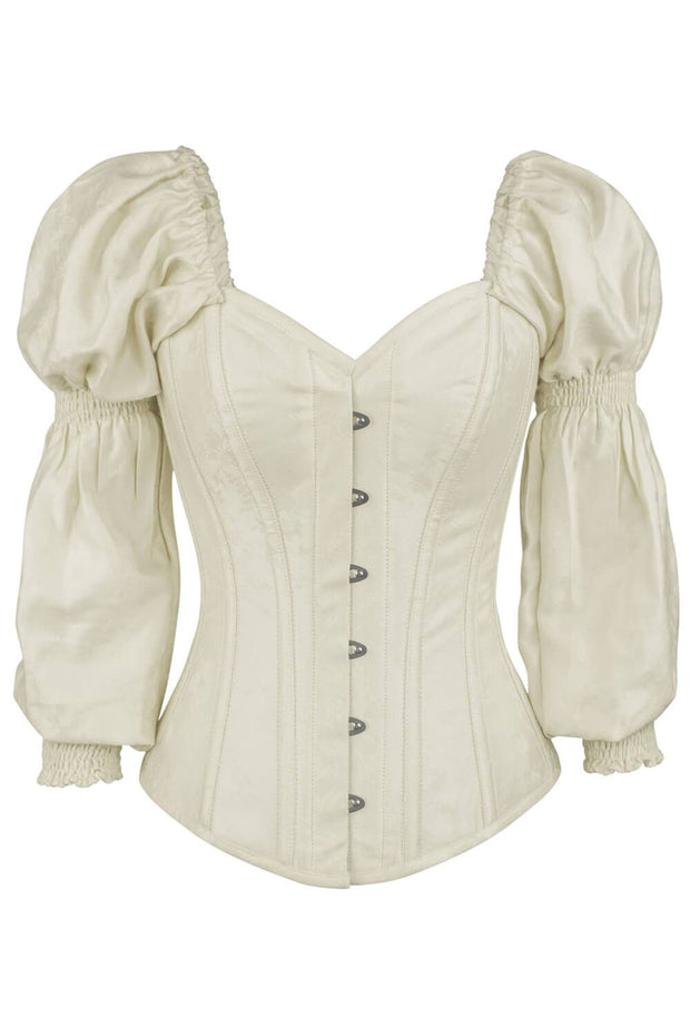 Jena Overbust Ivory Brocade Corset with Sleeves