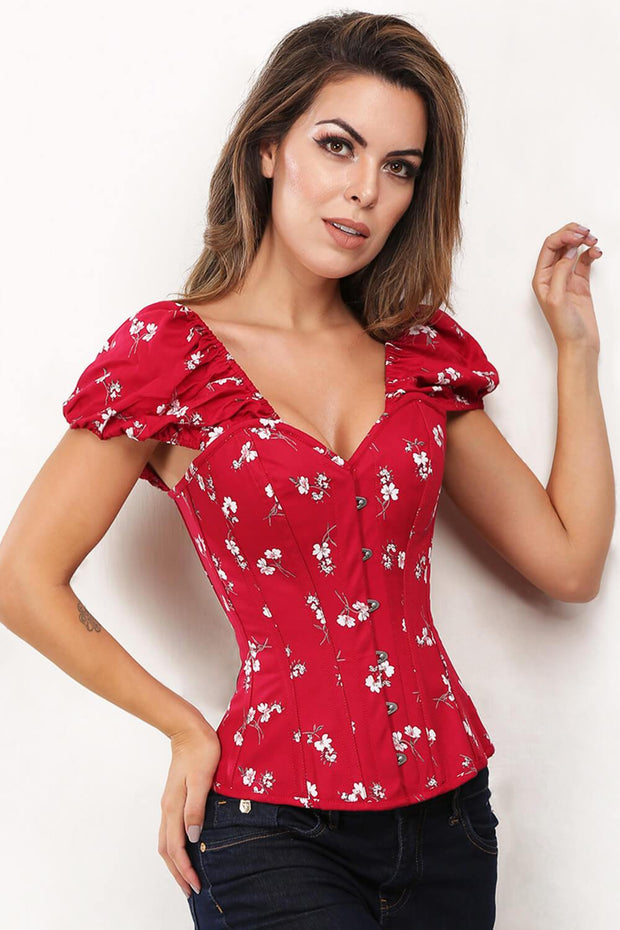 Aubriella Overbust Floral Summer Corset with Short Sleeve